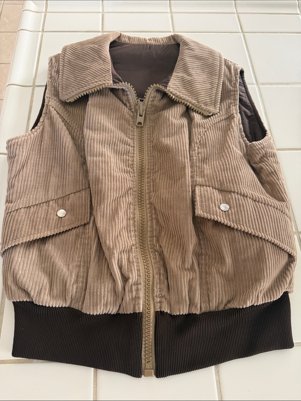 ROFFE reversible corduroy vest ! Beige / brown size 14 🐈‍⬛